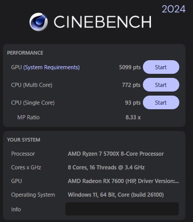 Cinebenchのスコア パーツ換装後