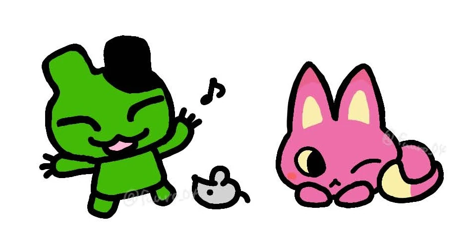 たまごっちのイラスト。左がにゃっち。右はみゃおっち。