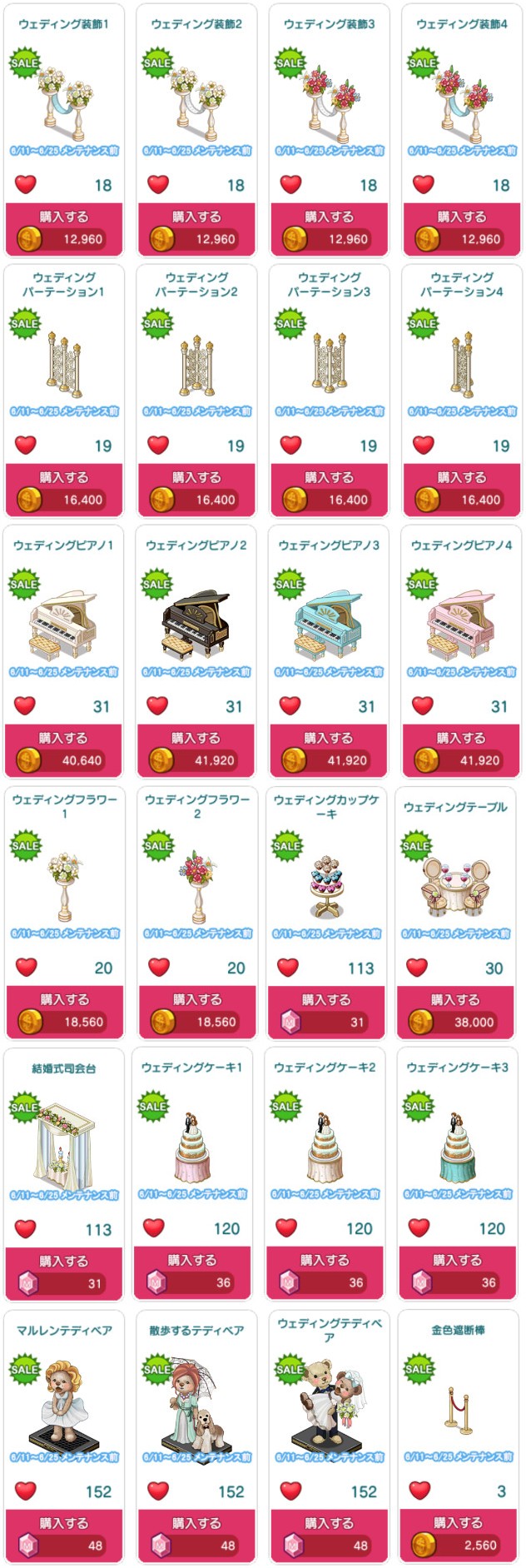 対象アイテム一覧