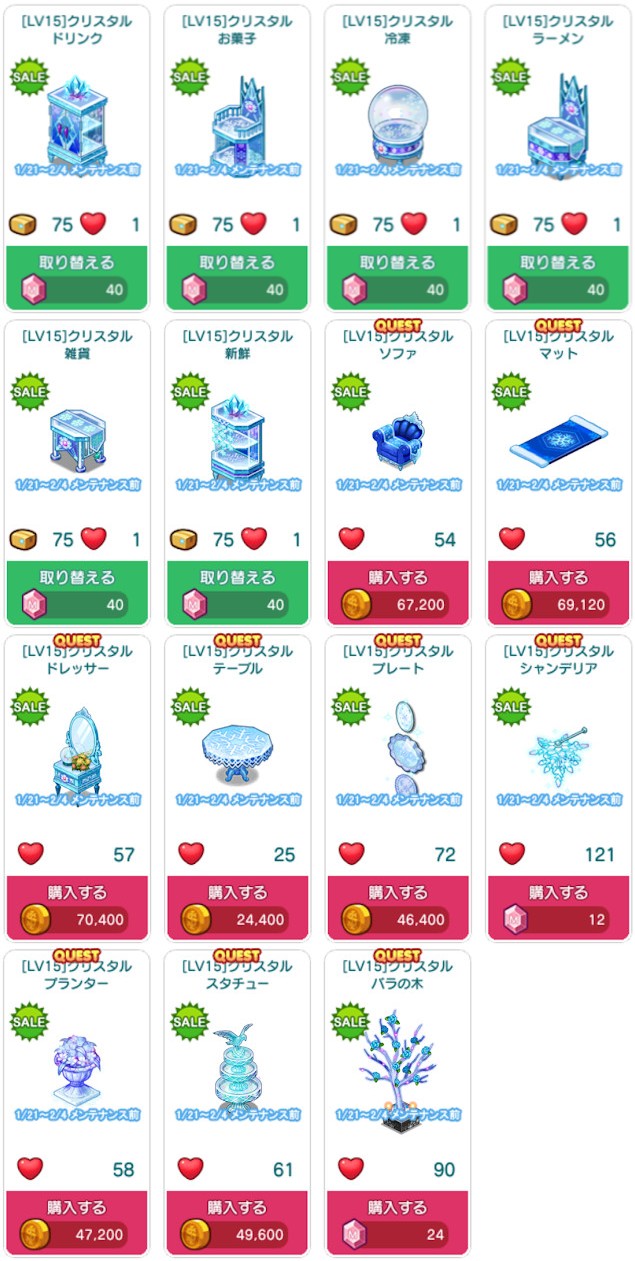 対象アイテム一覧